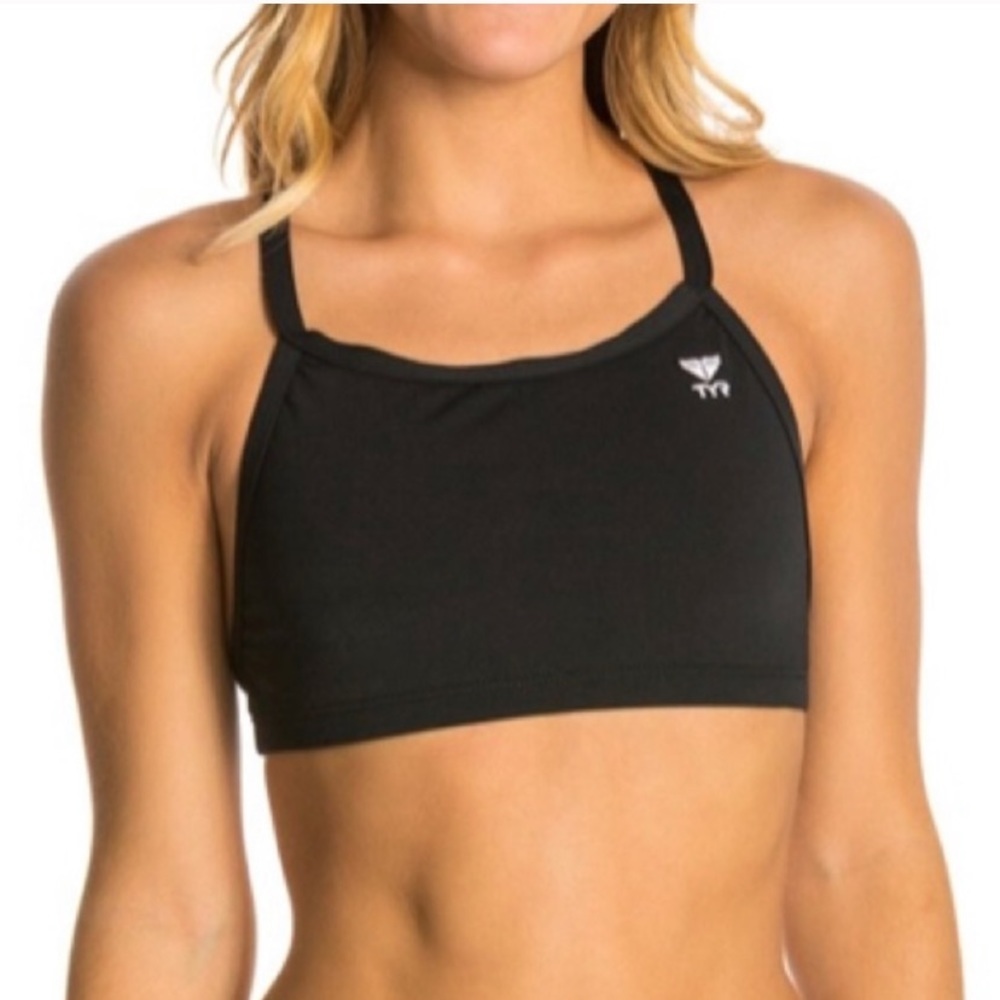 TYR solid black durafast one diamondback swim top
